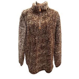 Simply Southern Women's Sherpa Pullover Jacket Brown Size L Standard Casual Zip